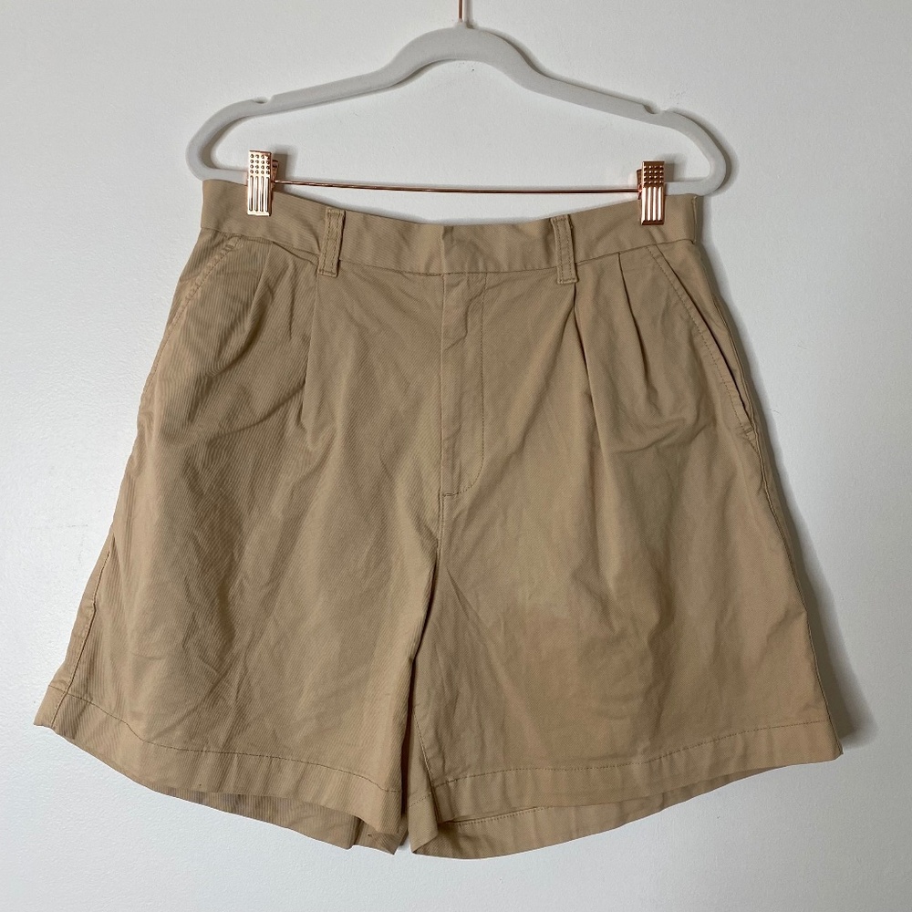 GAP Khaki Cotton Stretch Pull On Pleated Midi Shorts Size 10
